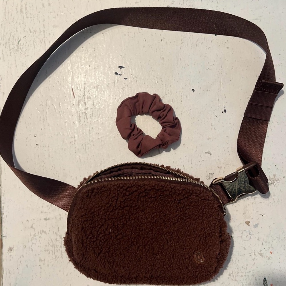 Lululemon Brown Fleece Belt Bag with Scrunchie